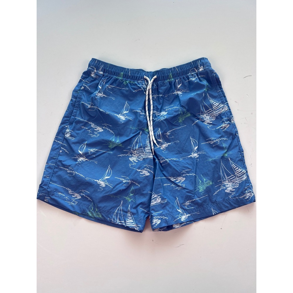 Magellan Outdoors Men's Swim Trunks Sailboat Print Blue Drawstring Size S